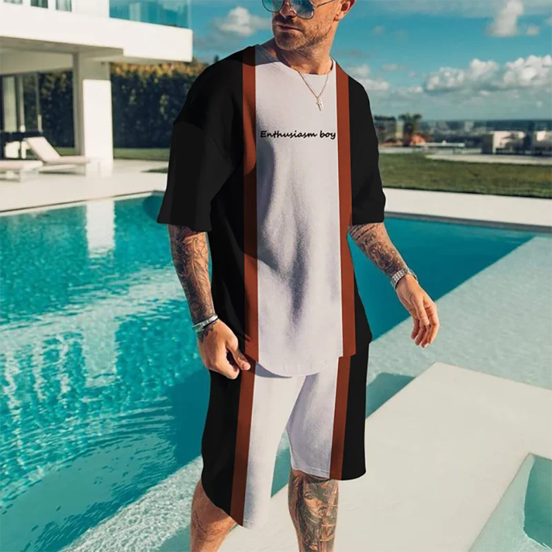 Men's Suit 3D Printed T-Shirt Shorts Men's Clothing Set Suit Rose T-Shirt Jogging Set Sportswear Training Clothing Set