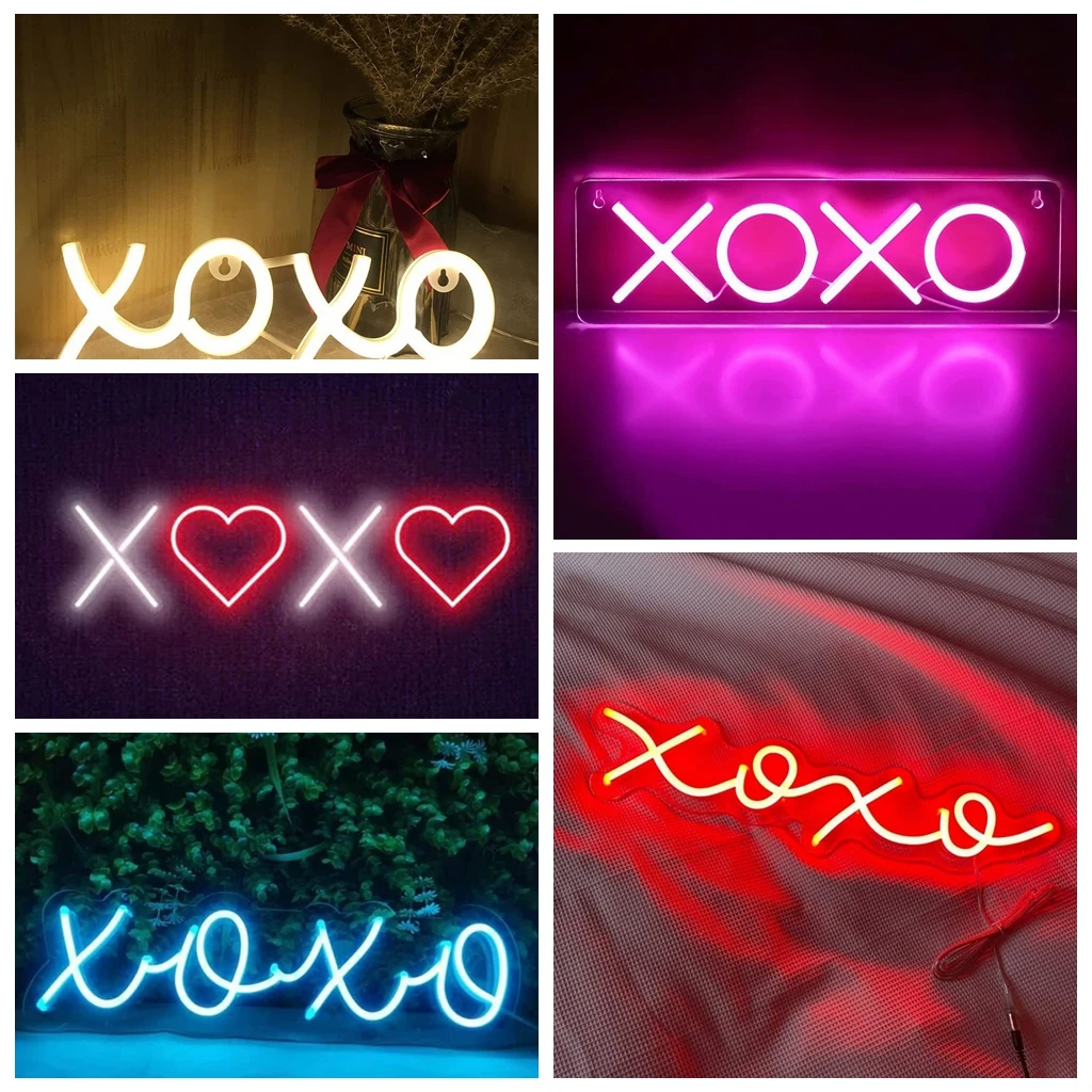 XOXO Neon Sign 22 inches Personalized Neon Light Sign for Birthday Party Wall Decoration Bar Rave Home Decor Chris