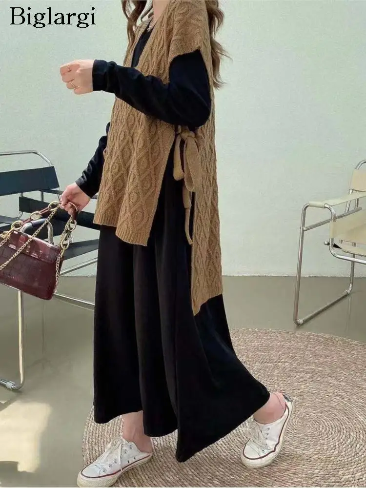 

Autumn 2 Two Piece Set Women Ruffle Pleated Modis Long Sleeve Ladies Dresses Irregular Korean Loose V-Neck Woman Vests Tops 2023