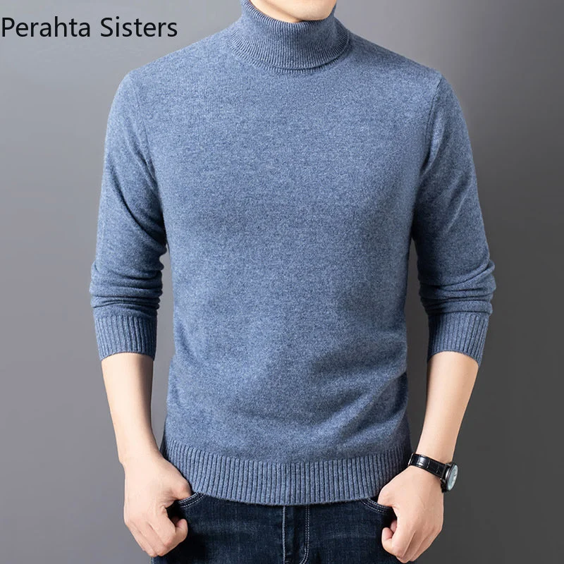 

Pullovers Top Men's Quality Turtleneck Autumn Winter 100% Merino Pure Wool Knitted Sweater Man Keep Warm Jumper