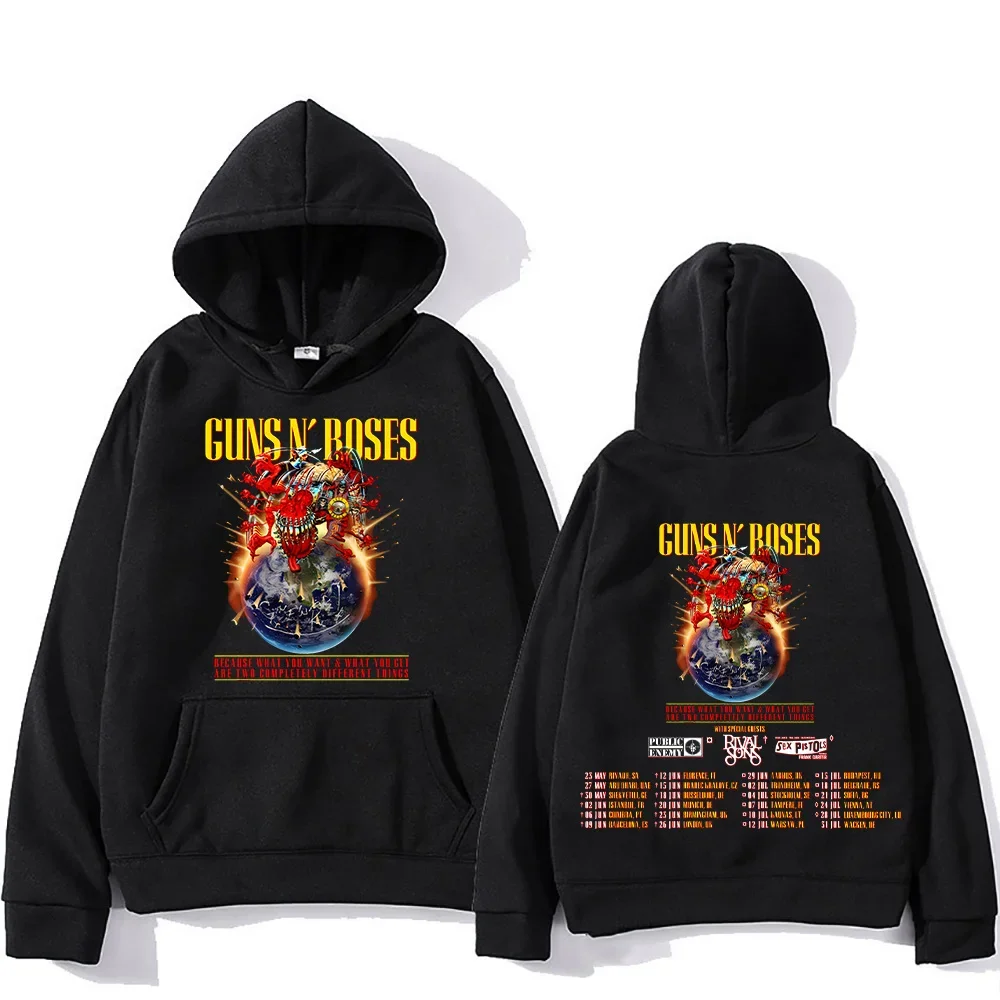 Guns N Roses Tour 2025 Hoodie Retro Street Style Pullover Unisex Pocket Fleece Hoody Loose Windproof Sportswear Clothes