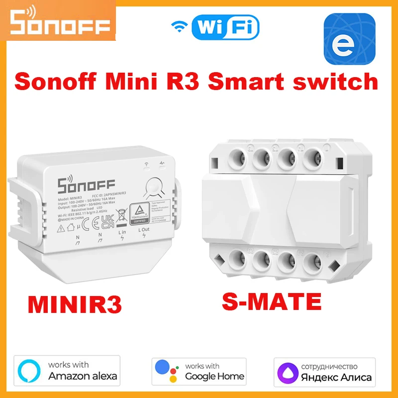 

Умный выключатель SONOFF MINI R3 16 А с поддержкой Wi-Fi и Bluetooth