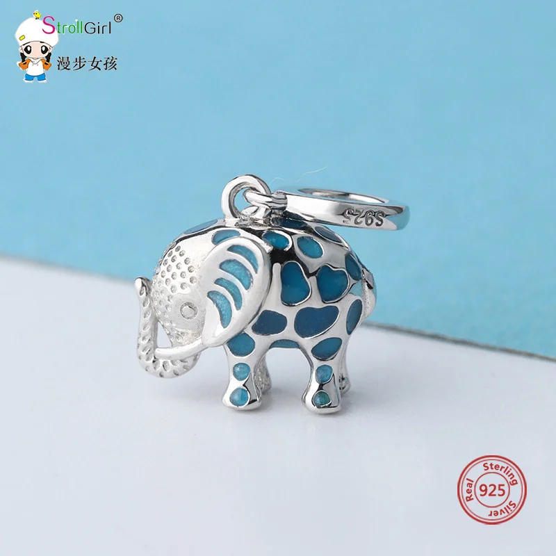 Strollgirl 925 Sterling Silver Elephant Charms Animal Pendant Beads Diy Bracelet Fashion Jewelry Gift for Friend Free Shipping