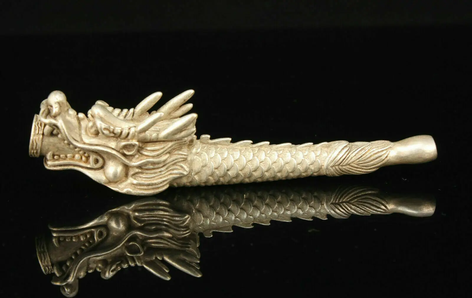 

Китайская Коллекционная Ручная Резная Голова Дракона, искусственная Серебряная табачная трубка