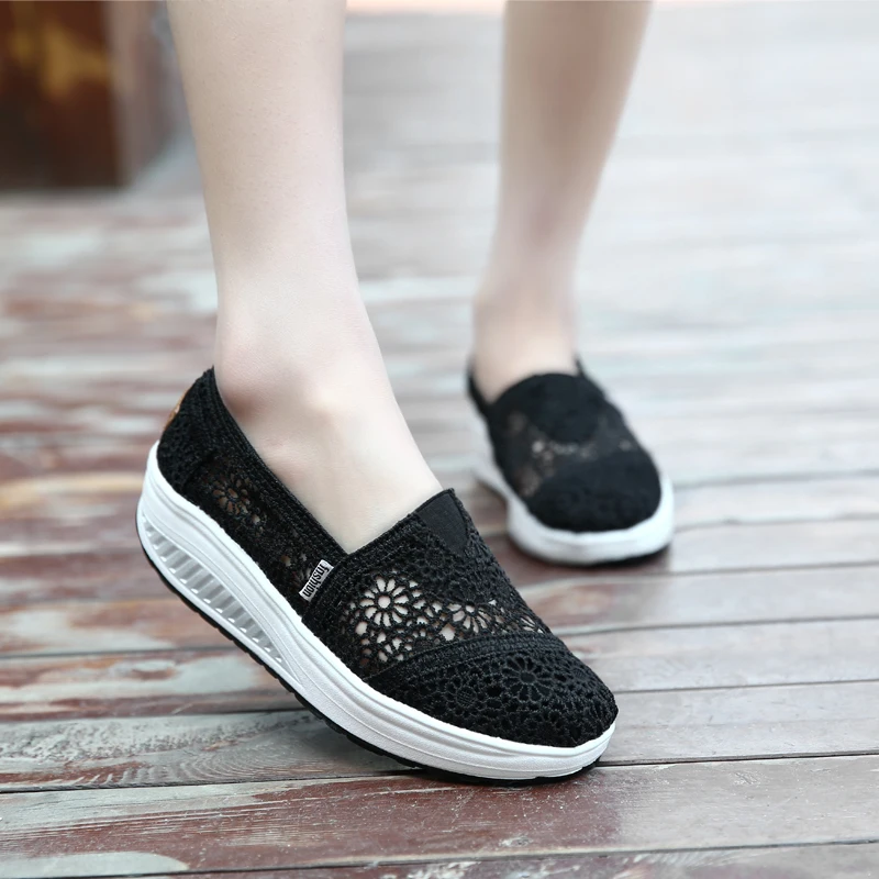 Summer Fashion Women's Thick-soled Breathable Mesh Non-slip Sports Fitness Rocker Ladies Sneakers Walking Shake Shoes