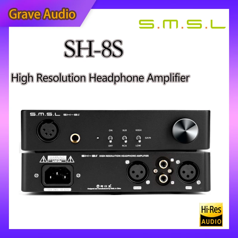 

SMSL SH8s Hi-Res Headphone Amplifier 6.35mm RCA XLR Balanced/Unbalanced Gain Adjustable SH-8S Amp