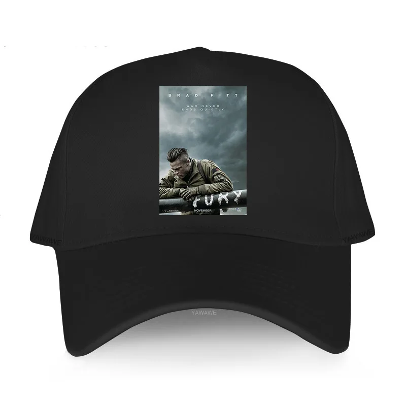 

Men's Fashion cotton printed Hat brand original Cap Fury Brad Pitt War Movie Poster Unisex Breathable Baseball cap Boyfriend hat