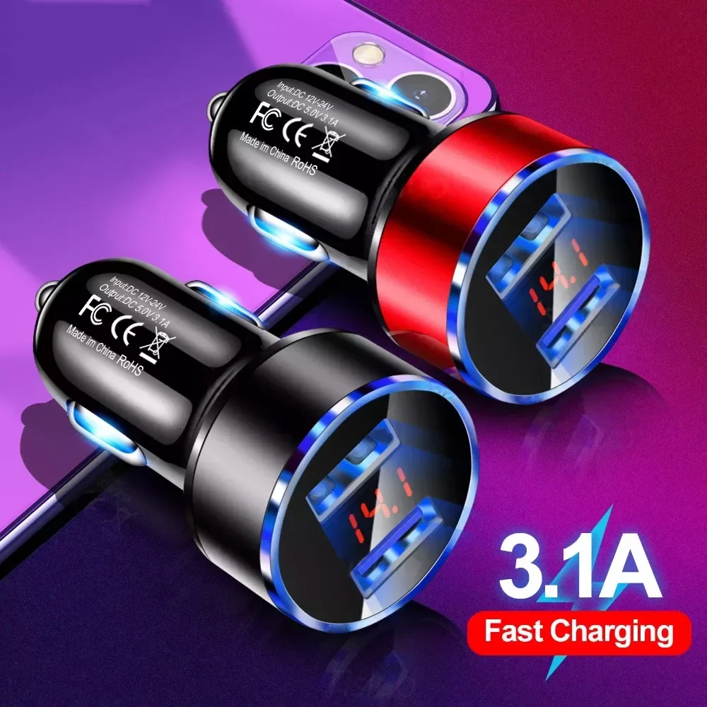 

2023NEW LED Display Dual USB Car Charger Mobile Aluminum Car-Charger 11 Pro Max