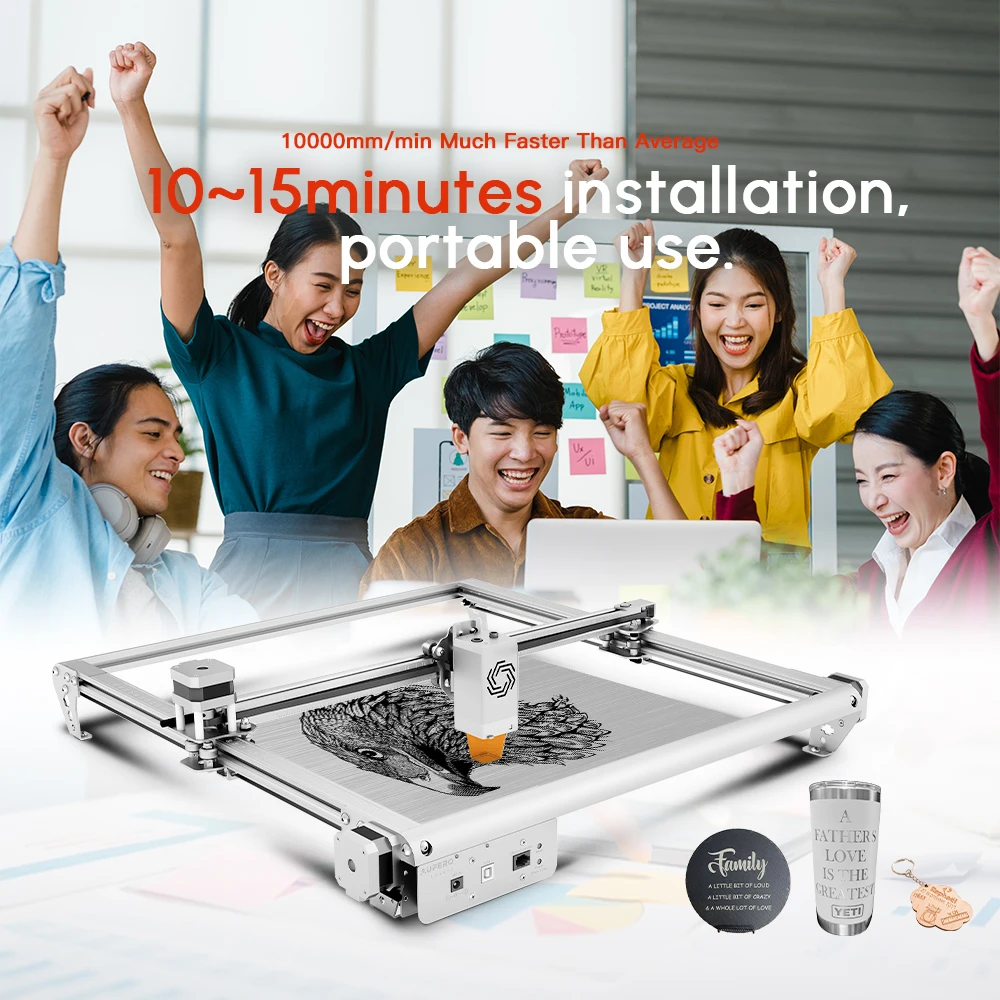 

Aufero 2 Desktop Laser Engraver Wood Cutting Machine 390×390mm CNC Engraving Cutter DIY Logo Marker Leather Metal Windows Mac