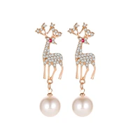 new pearl deer animal earrings women girl kolczyki elk cute pendientes twist drill metal s925 silver needle vintage jewelry gift