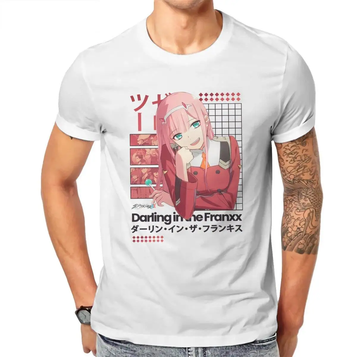 Zero Two 002 Darling in the Franxx  T-Shirt for Men  Casual 100% Cotton Tee Shirt Crewneck Short Sleeve T Shirt Printing Clothes
