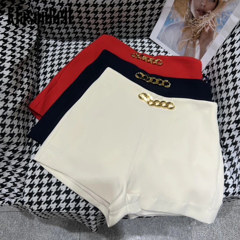 

6.10 KlasonBell Luxury Side Zipper Design Chain Decoration High Waist Shorts Women 3 Color