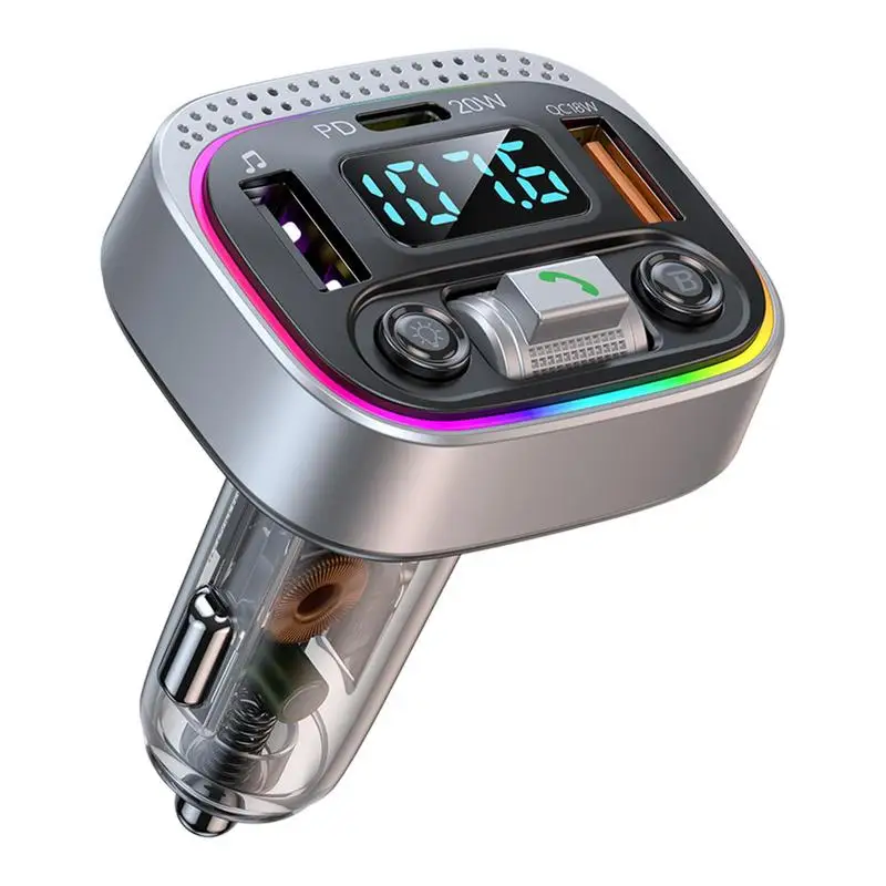 

QC3.0 Charging Car Blue Tooth 5.1 FM Transmitter Colorful LED Backlit Fast USB Car Charger Colorful Handsfree Car Kit Mp3 Player