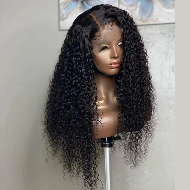 26Inch 180%Density Long Kinky Curly Side Part Large Lace Front Wig For Black Women With Baby Hair Heat Resistant Daily Wigs