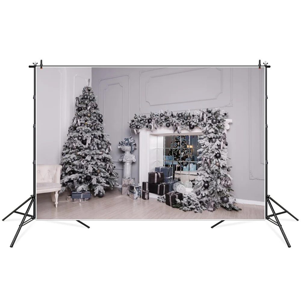 

Christmas Tree Garland Fireplace Gifts Room Interior Photography Backdrops Custom Baby Party Decoration Photo Booth Backgrounds