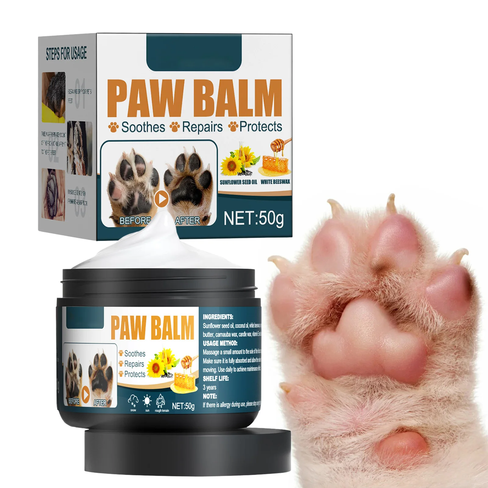 

50g Pet Paw Care Balm Moisture Care Cream For Cat Dog Pet Paws Cracked Rough Dry Rescue Cream Pet Claw Grooming Pet Supply