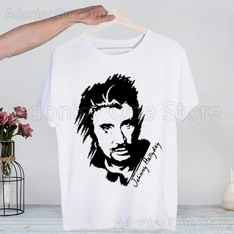 Фото Футболки Johnny Hallyday, летние мужские/женские футболки в стиле хип-хоп с забавным принтом, уличная одежда, футболка с короткими рукавами, топ №5
