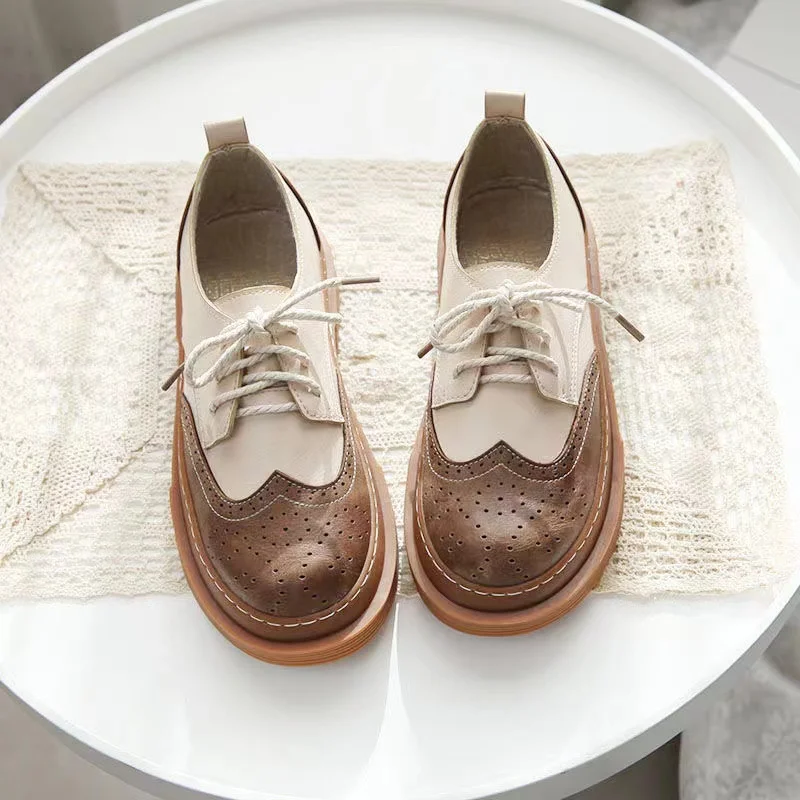 Spring and Autumn New Brogue British Style Carved Leather Shoes Colored Large Head Casual Shoes Professional and Trusted Brand