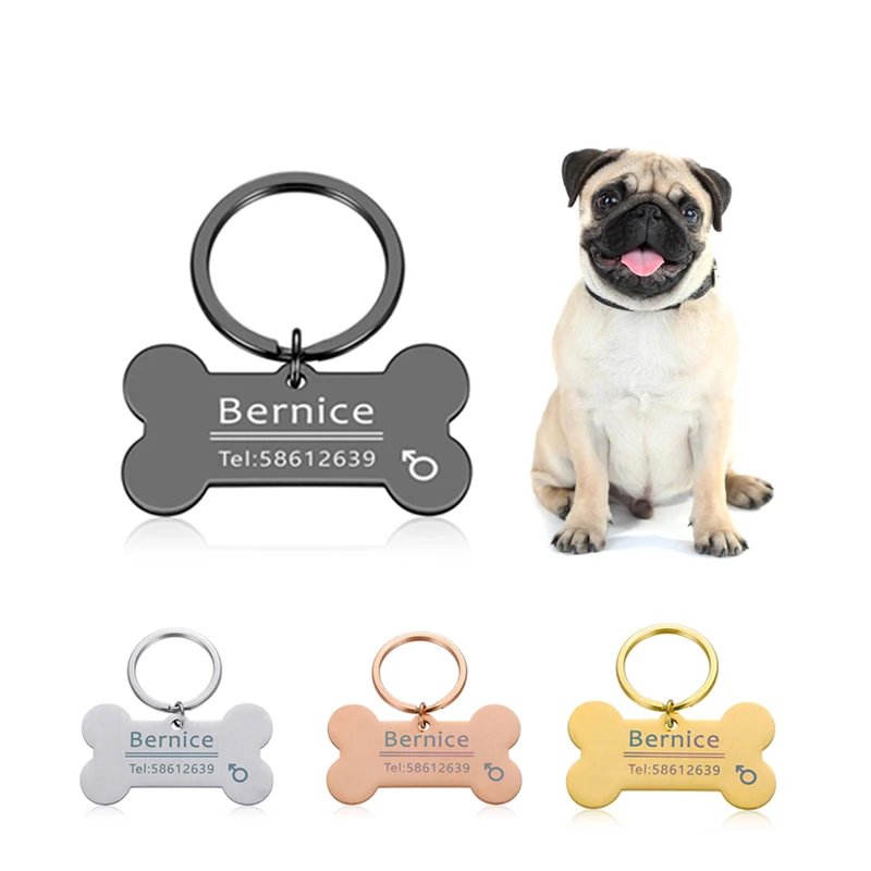 

Free Engraving Pet ID Dog Tags Keychain Pet Dog Collar Accessories Decoration Collars Stainless Steel Dog Pet Customized Tags