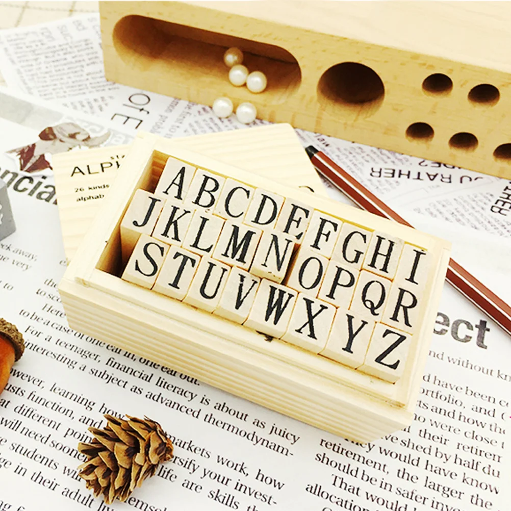 

Abc Stamps Diary Cards Craft Alphabet Wooden Vintage Set Bamboo Mounted Rubber Student