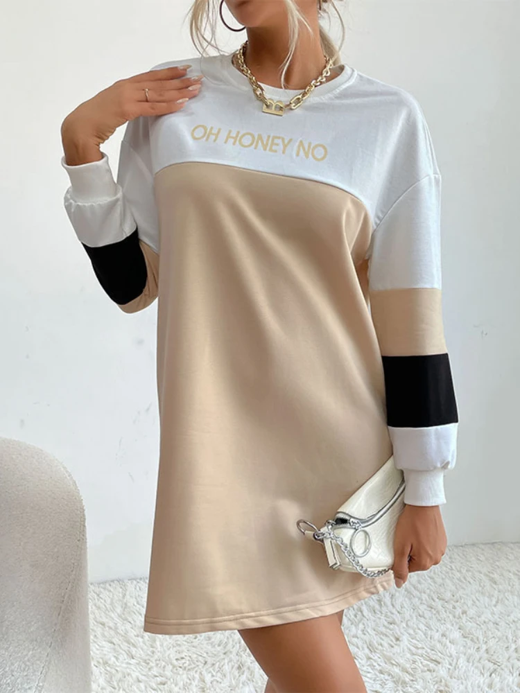 

Женское короткое платье с длинным рукавом, повседневное осенне-зимнее короткое платье с принтом