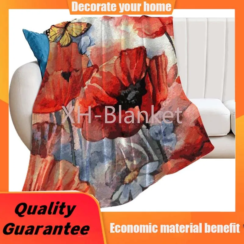 

Flannel Fleece Throw Blanket Butterfly Flowers Pattern Ultra Luxurious Air-Conditioned Quilts for Camping Traveling Machine