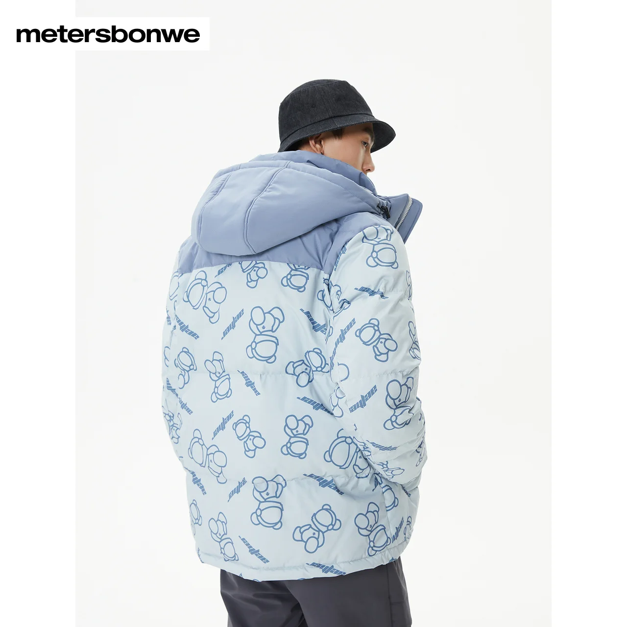 Metersbonwe Camouflage Color Down Wear For Man Loose 80%Duck Down Back Print Male Warm Wear With Hooded Cartoon Winter Down Coat