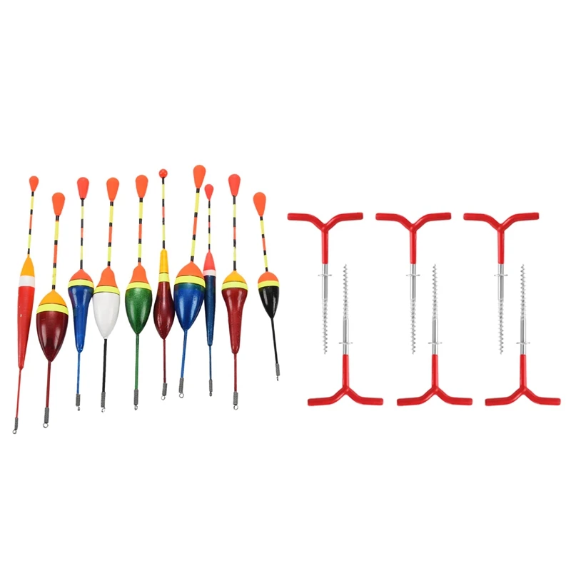 

10Pcs Fishing Floats Set Buoy Bobber Fluctuate Stick Floats & 6 Pcs Ultralight Hook Tent Pegs Canopy Stakes Tent Pegs