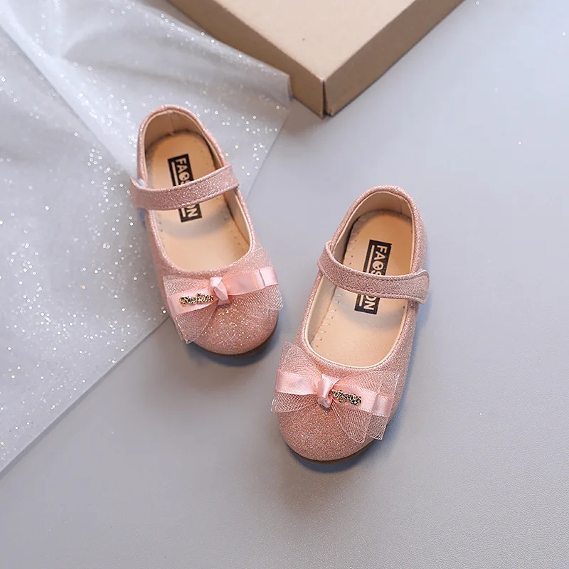 

Children's Shoes Girl Girls Leather Shoes Baby Flats Shoes Lace Bow Glitter Bling Princess Shoes Children Wedding Dance Shoes