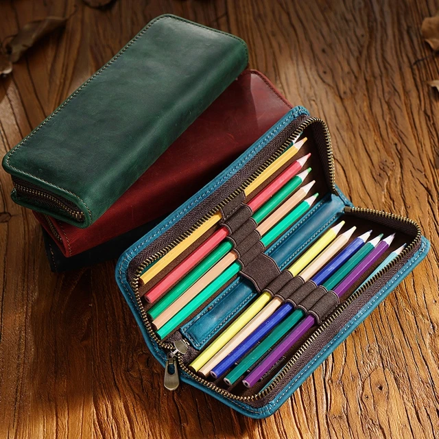 Retro Leather Pen Bag Portable Pencil Case Slim Pen Box Compact Size 7.87 x  3Inch Birthday Gift for Business Women Men H8WD