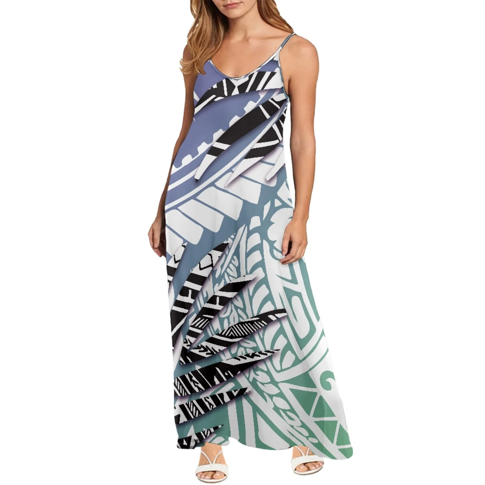 

Polynesian Tribal Fijian Totem Tattoo Fiji Prints Summer Women V Neck Sexy Long Dress Casual Party Club Comfort Sundress Bodycon