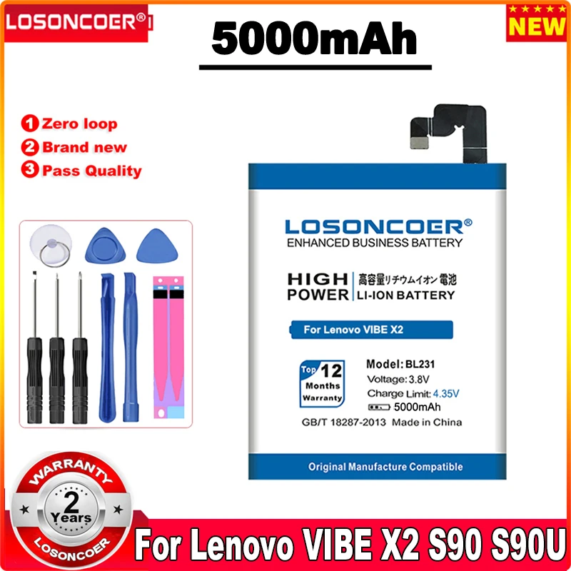

LOSONCOER 5000mAh BL231 Battery For Lenovo VIBE X2 Battery X2-TO X2-CU S90T S90U S90e S90 Phone