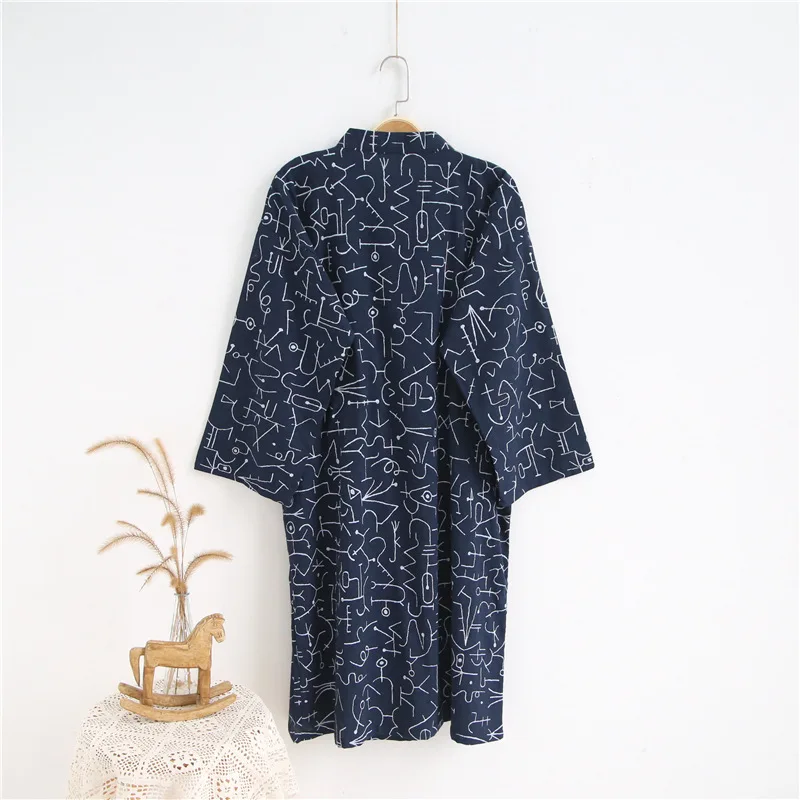Matching Couples Man Bathrobe Nightdress Full Sleeve Cotton Homewear Round Collar Sleepwear Big Size Fashion Casual Man Pjs