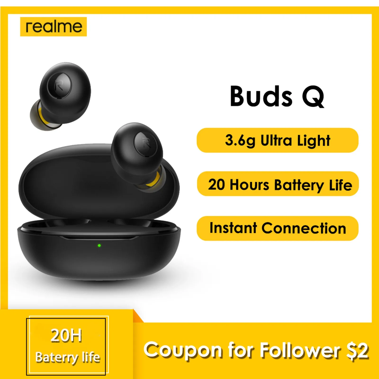 

TWS-наушники realme BudsQ с поддержкой Bluetooth 5,0 и зарядным футляром