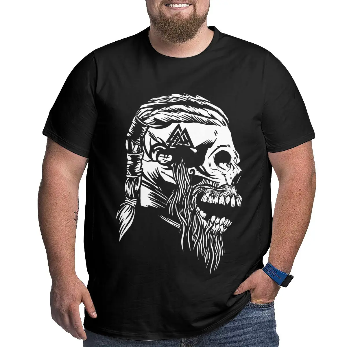 

Viking Black Cotton T-Shirts Oversized 6XL 5XL 4XL Large Loose Top Clothing for Big Tall Man Short Sleeve T Shirts Customized