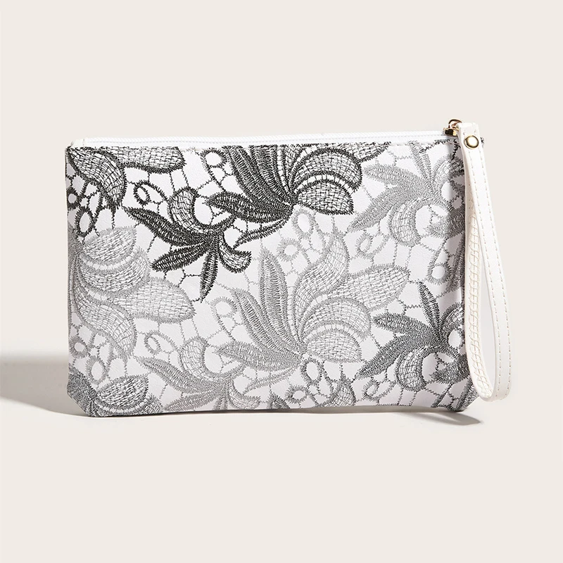 

Women Purse Card Holder PU Leather Envelope Bag Clutch Wallet Coin Purse Imitation Embroidery Portable Zipper With Wristband New