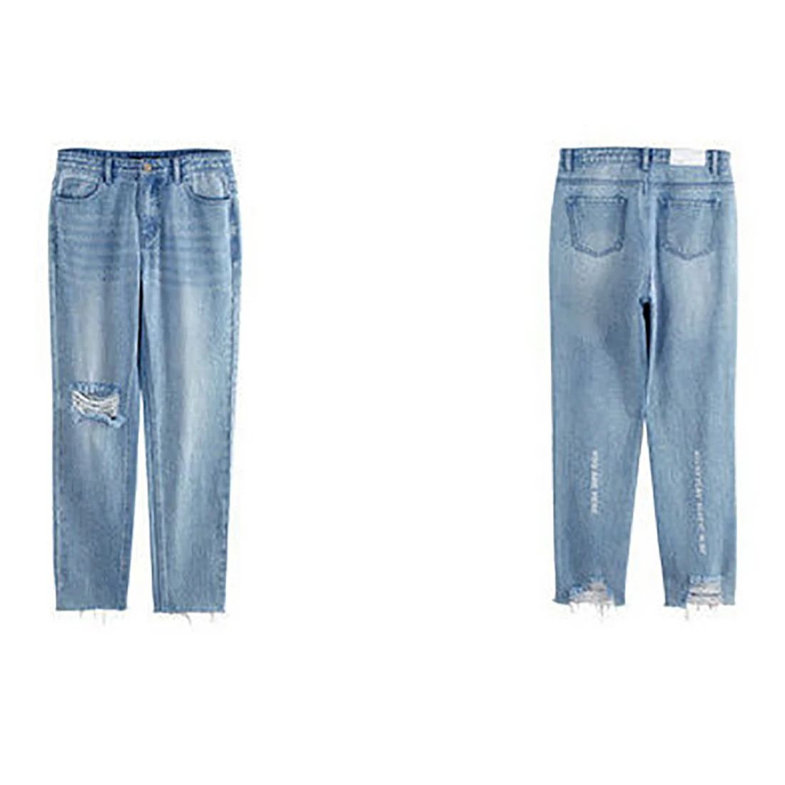 ATSUNNY HIP HOP Fashion Harajuku Jeans Streetwear Vintage Casual Straight Versatile Ripped Casual Pants Raw Edge Straight Pants