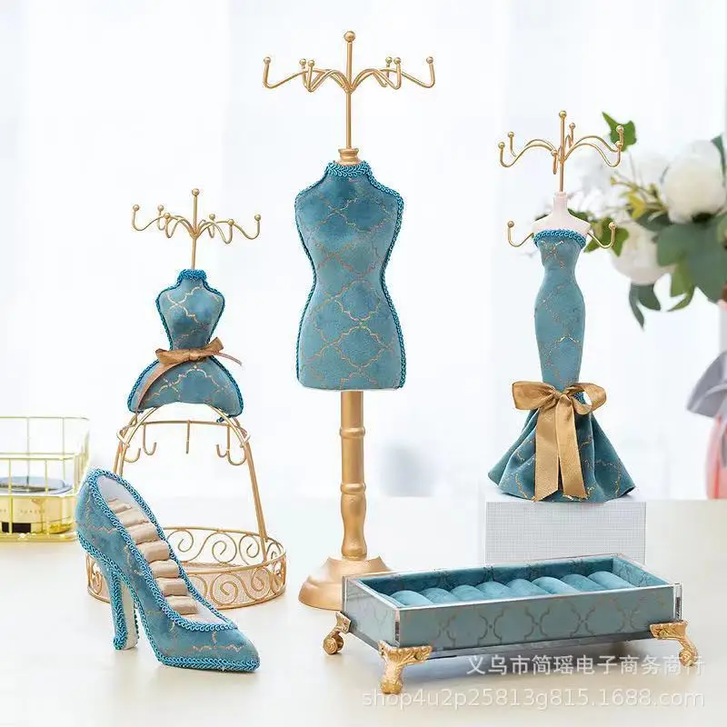Nordic Retro Pop Personality Peacock Blue Gilt Model Jewelry Rack Window Display Rack holiday gifts