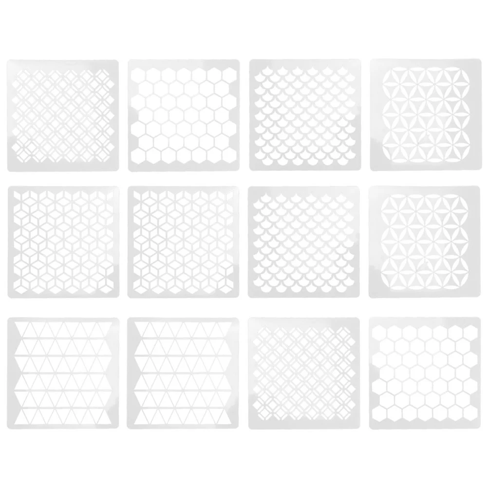 

12 Pieces 7 x 7 Inch Geometric Painting Journal Stencils Reusable Wall Drawing Templates for Craft Project