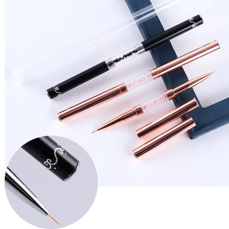 

Nail Art Manicure Tools 9mm&11mm Black/Rose gold Gel Polish Painting Pen Crystal Handle Double Head Liner Brush Drawing Brush