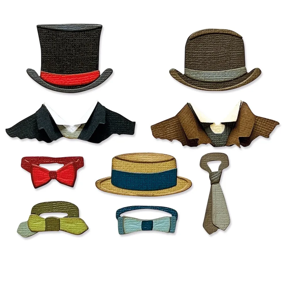 2022 December New Retro Gentleman Hat Tie Bow Metal Cutting Dies For DIY Craft Making Greeting Card Scrapbooking No Stamps