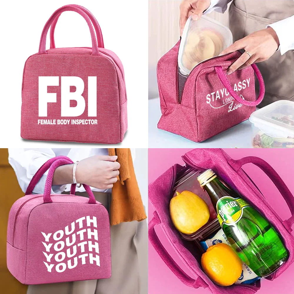 

Lunch Bag Women Work Lunch Box Cooler Tote Bags Kids Food Thermal Insulated Canvas Pouch Organizer Walls Print Portable Handbags