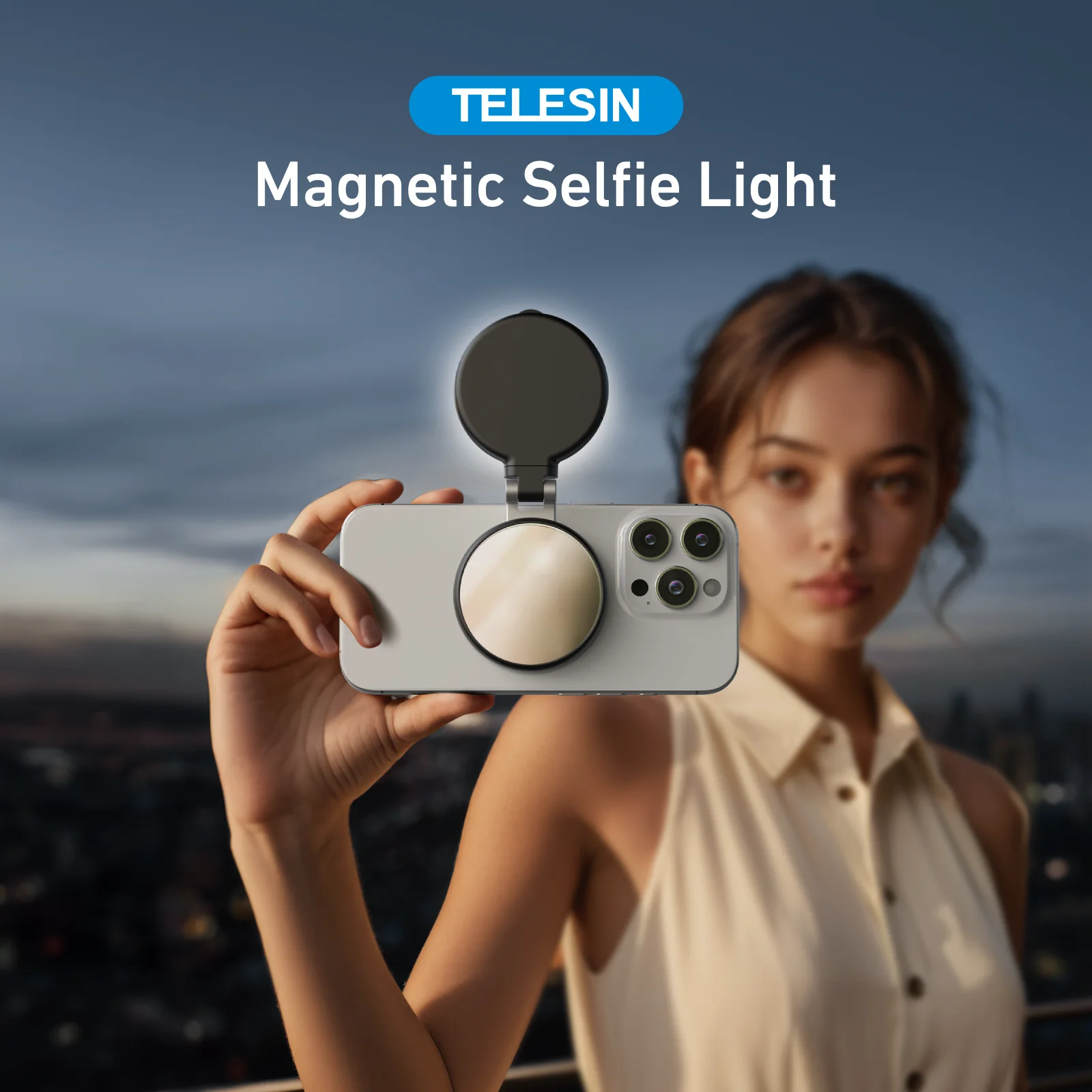 Фото TELESIN Магнитный заполняющий светильник для смартфона, мини-светильник для селфи, 3 режима, регулируемая яркость для iPhone 17, 16, 15, 14, HUAWEI SAMSUNG MI №1
