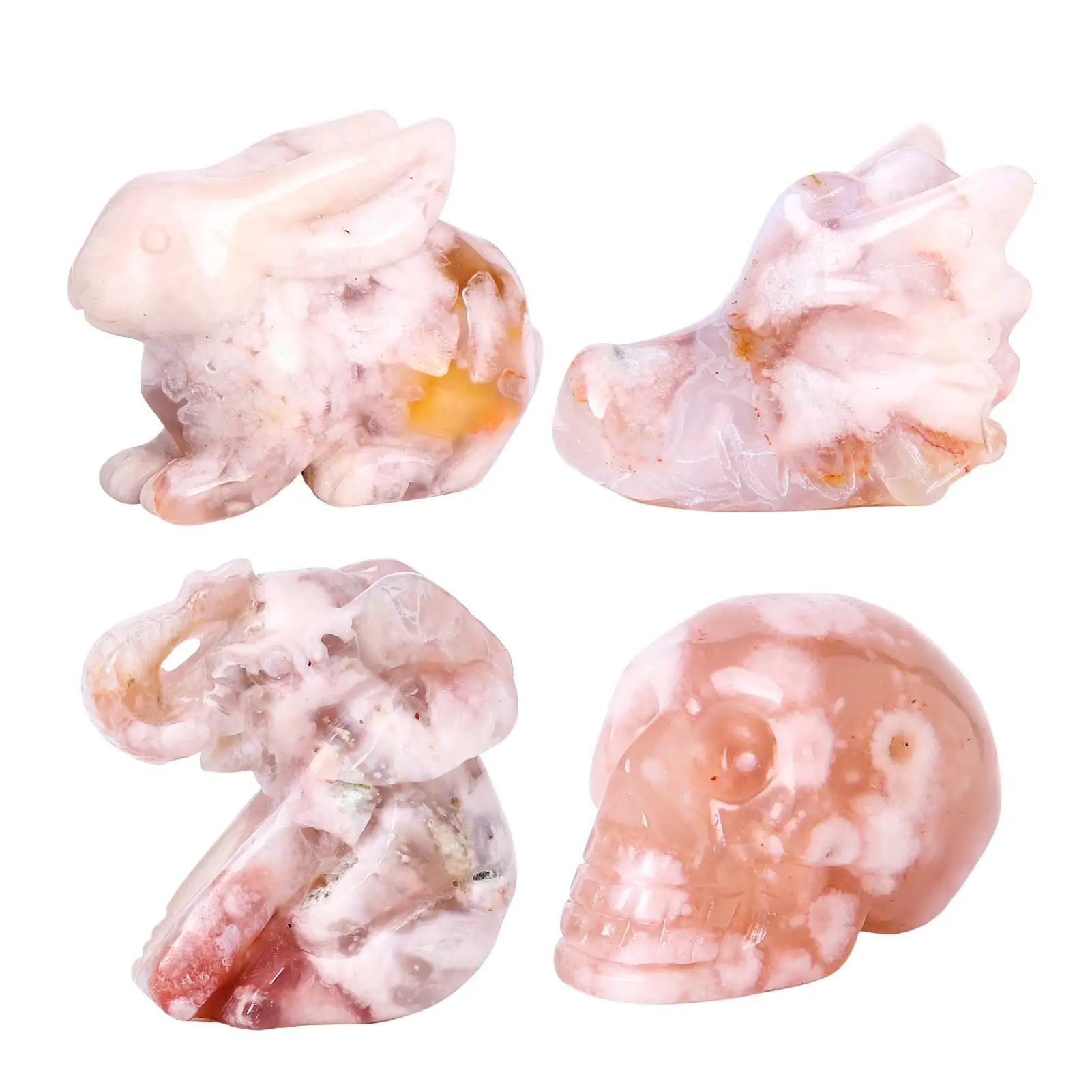 

Crystal Animal Gemstone Ornament Cherry Blossom Agate Natural Flower Agate Carving Ornaments Pocket Statue