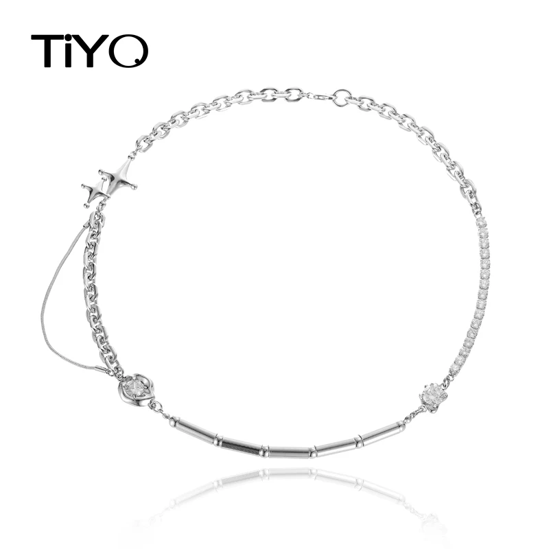 

TIYO Modern Jewelry One Layer Chain Necklace Original Design Cool High Quality Thick Silver Plated Zircon Necklace For Women