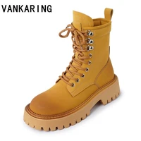 punk genuine leather platform martin boots women shoes autumn winter casual motorcycle boots lace up fashion ankle botas mujer
