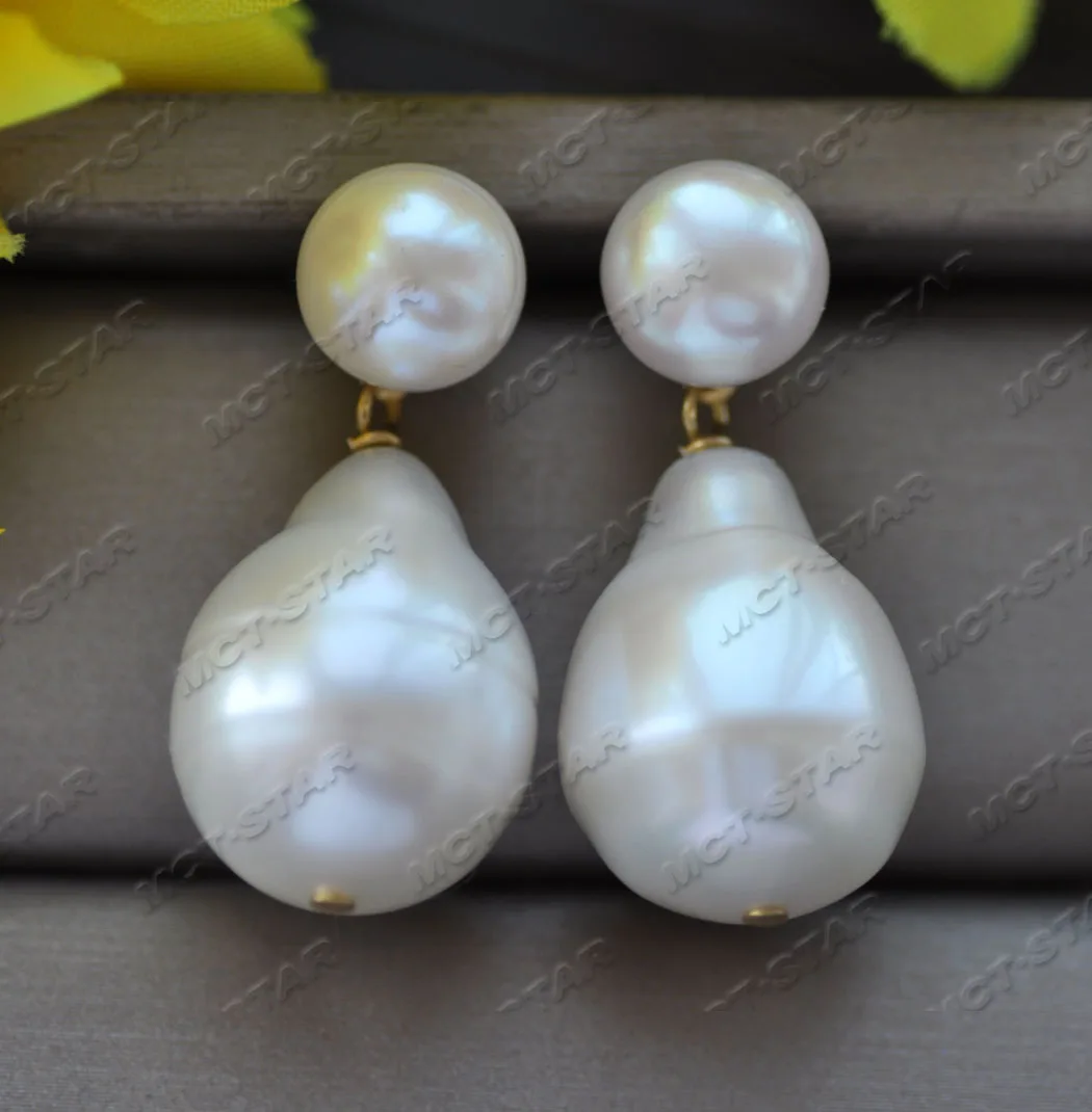 Z11950 20mm White Teardrop Keshi Reborn Pearl Dangle Earring