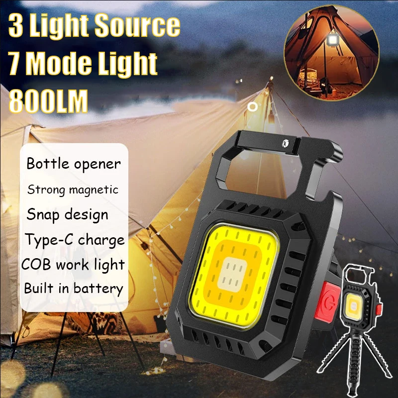 

Mini LED Working Light Portable Pocket Flashlight USB Rechargeable Keychain Lantern Camping Outside Hiking COB Lantern with Rack