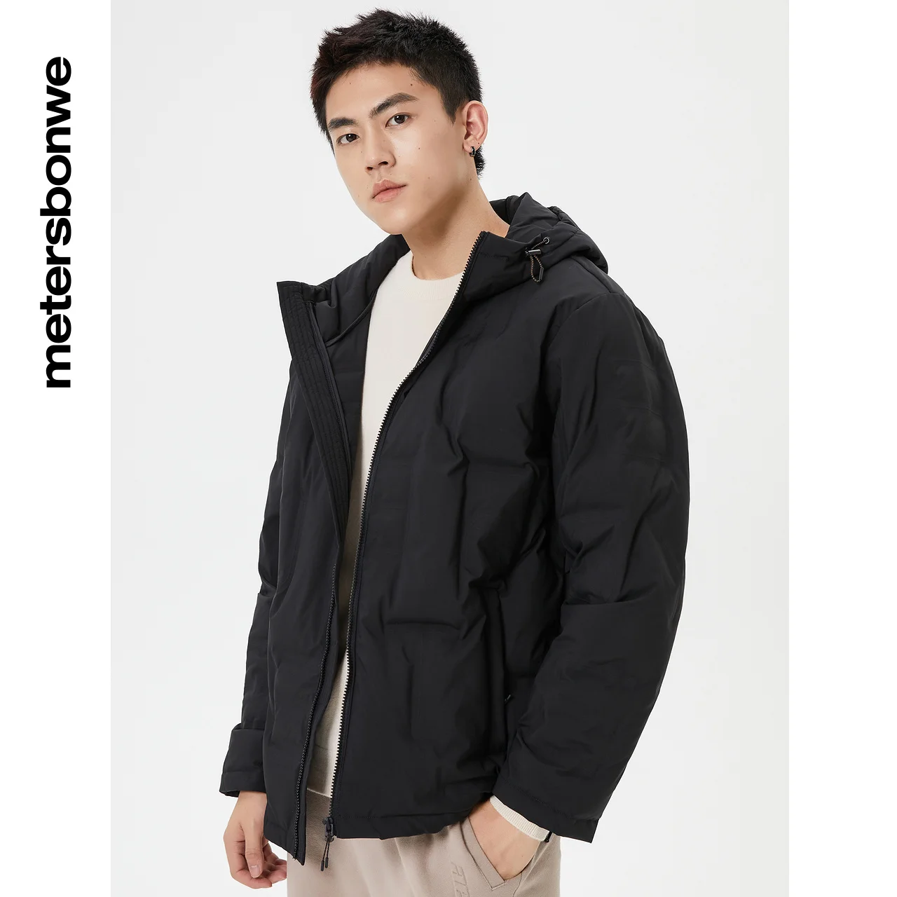 Metersbonwe Men's 22New Winter Direct Embossing Hooded Down Jacket Solid Color 90%Duck Down Warm Wear Youth Casual Outwear