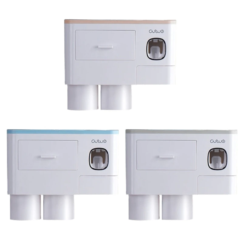 

Automatic Toothpaste Dispenser Squeezer Set Toothbrush Holder Wall Mounted Toothbrush Holder 2 Brush Slots 2 Cups Rack